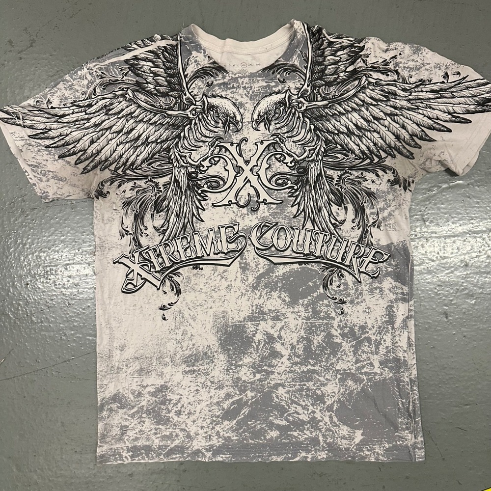 Xtreme Couture Mens T-Shirt XL White Preowned Graphic Wings Affliction Style